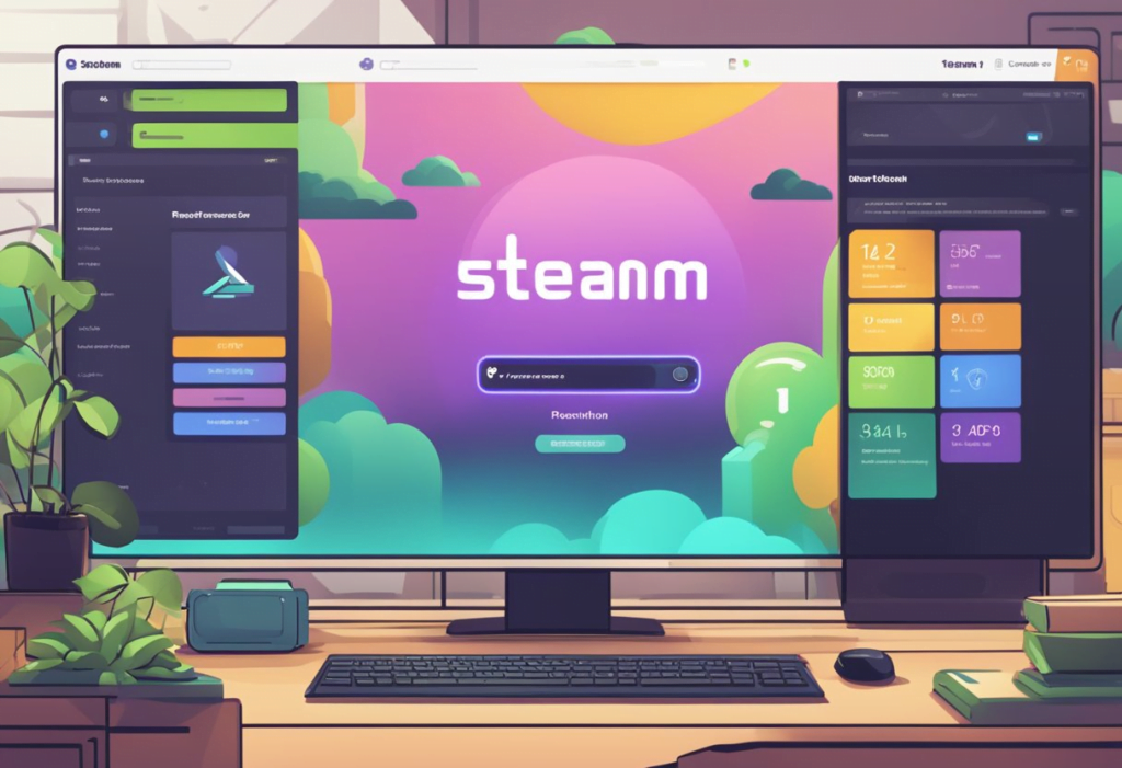 A computer screen displaying the Steam platform with a "Refund Submission" button highlighted, next to a game title