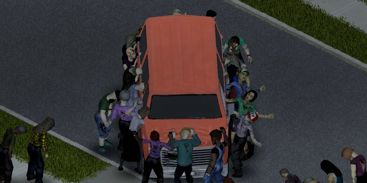 הדמות מתה לכודה במכוניתו מוקפת בזומבים בפרויקט זומבויד
